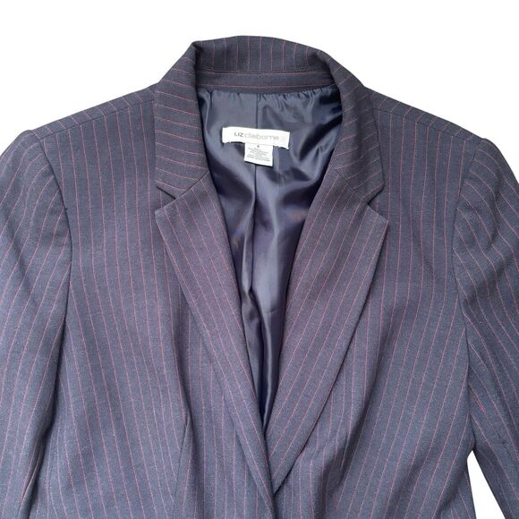 Liz Claiborne Navy Blue With Red Pin Stripes Pant Suit Set Business Size 6 - Picture 6 of 14